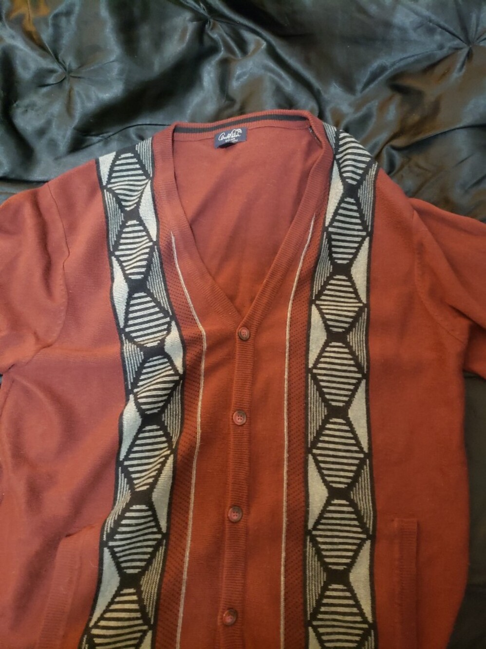 Men's Rust Geometric Panel Button-Front Cardigan